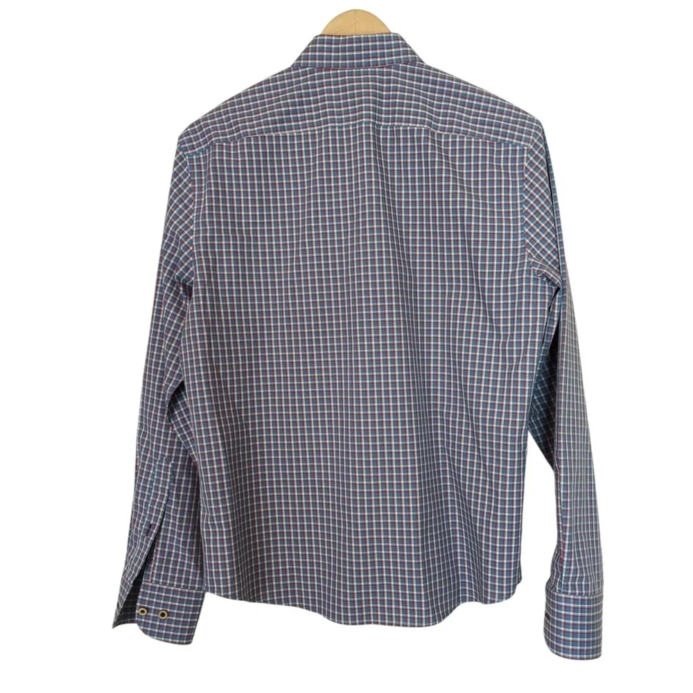 Untuckit Blue Red Check  Wrinkle-Free Long Sleeve Fabiano Shirt Small - Picture 5 of 14